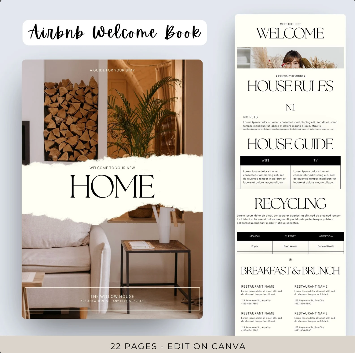 Airbnb Welcome Bundle & Editable Guest Book Template